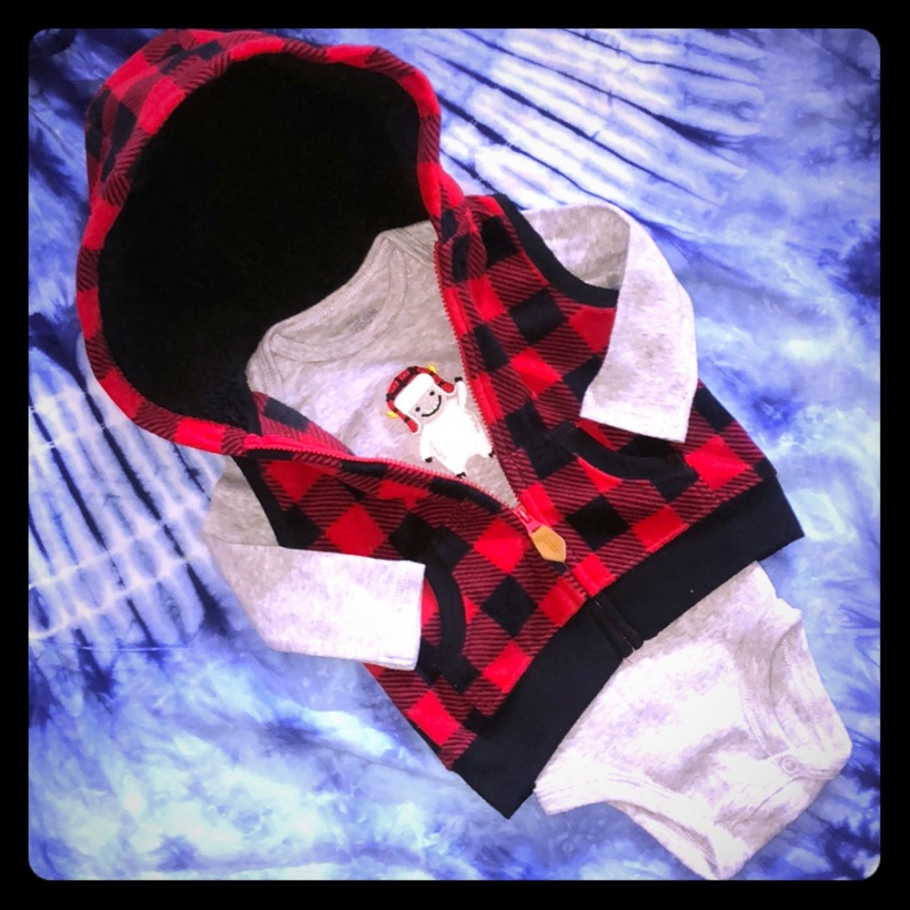 NWOT Plaid Hooded Vest w/ Long Sleeved bodysuit